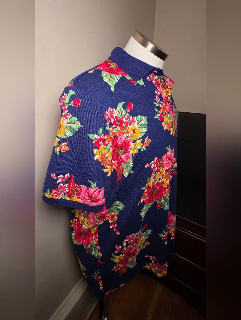 Polo by Ralph Lauren Navy Floral Polo with Pink and Yellow Blooms